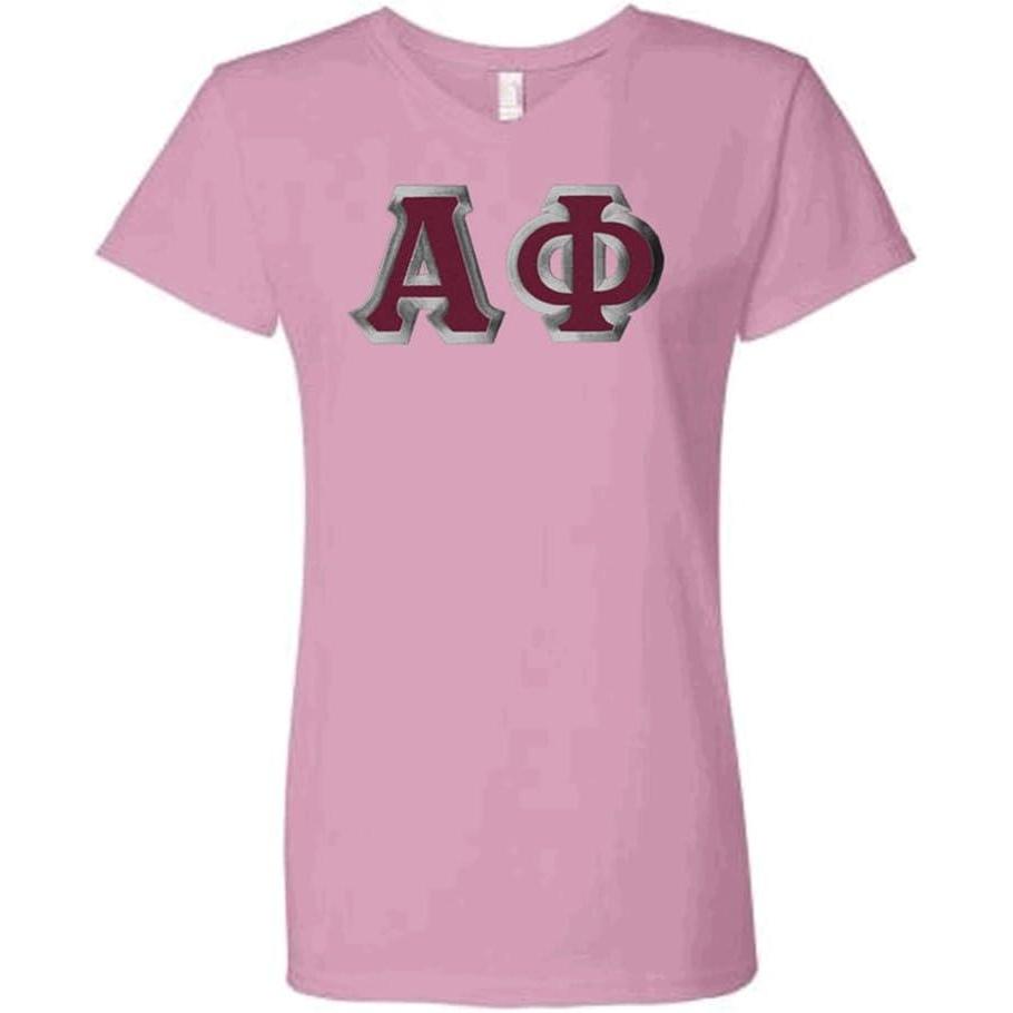 imageGreekgear Alpha Phi Lettered V Neck TeeLight Pink