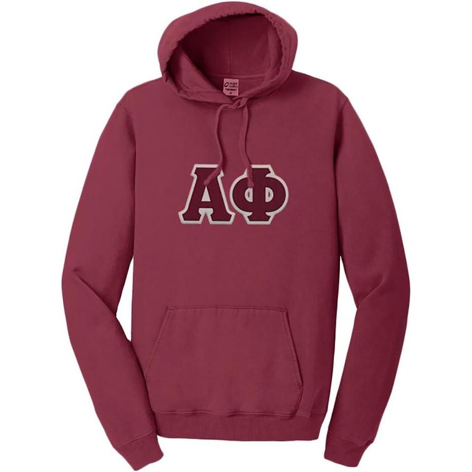 imageGreekgear Alpha Phi PigmentDyed Lettered Hooded SweatshirtMerlot