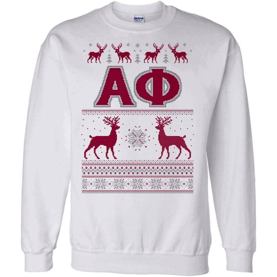 imageGreekgear Alpha Phi Ugly Christmas Sweater Crewneck SweatshirtWhite