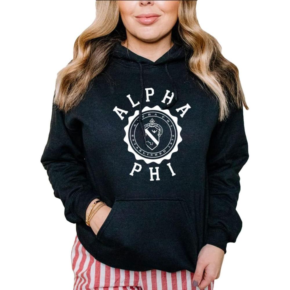 imageGreekgear Alpha Phi Unisex College Seal HoodieBlack