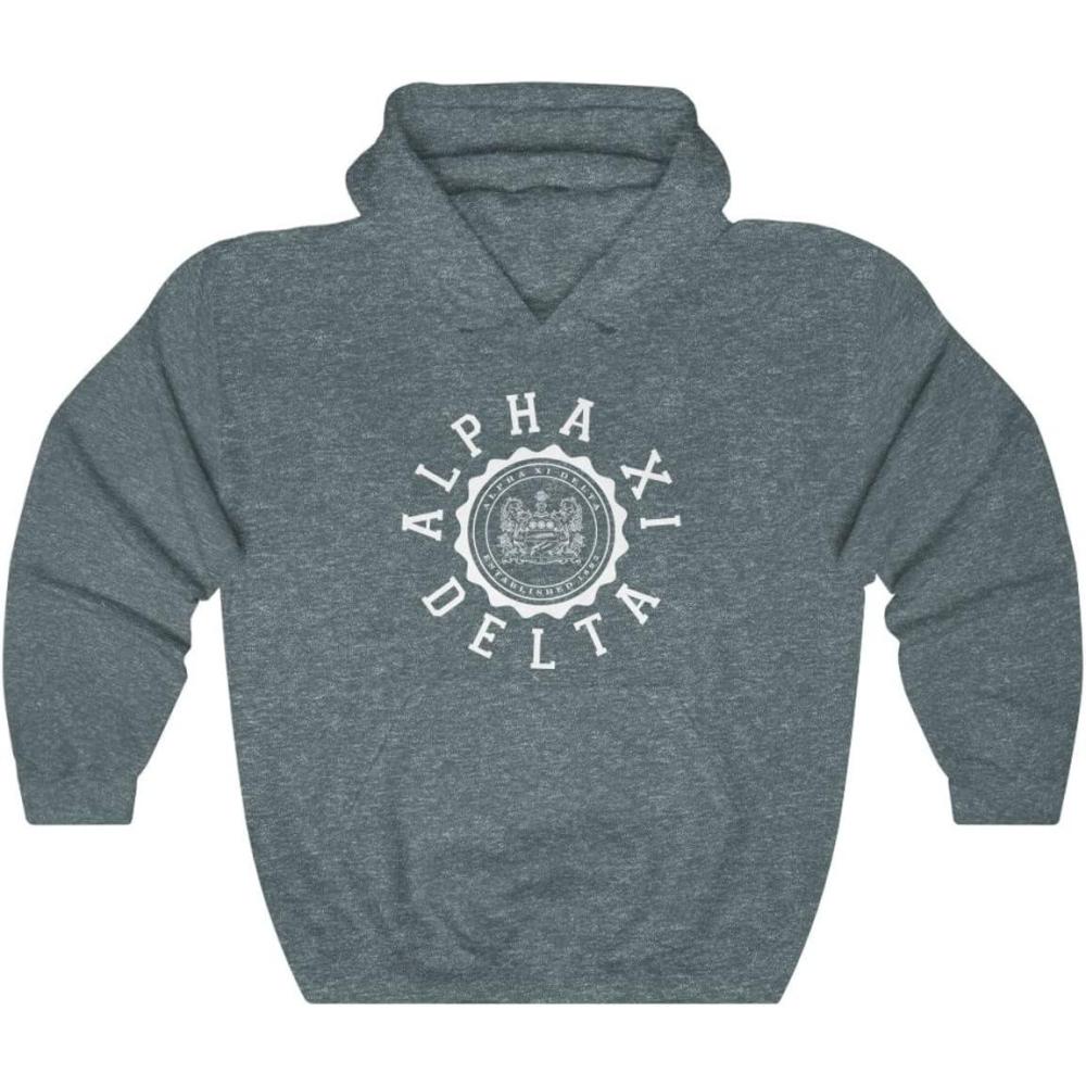 imageGreekgear Alpha Xi Delta Unisex College Seal HoodieDark Heather