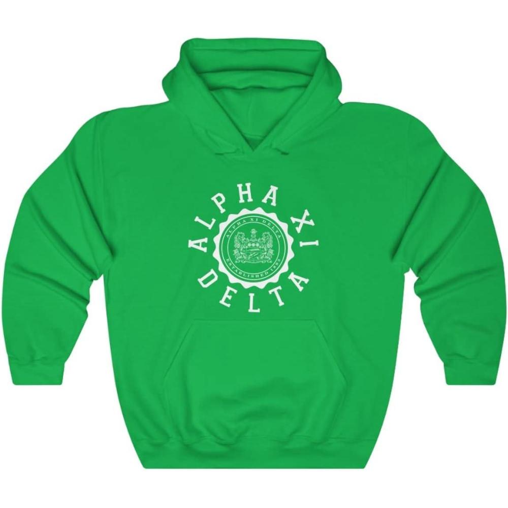 imageGreekgear Alpha Xi Delta Unisex College Seal HoodieIrish Green
