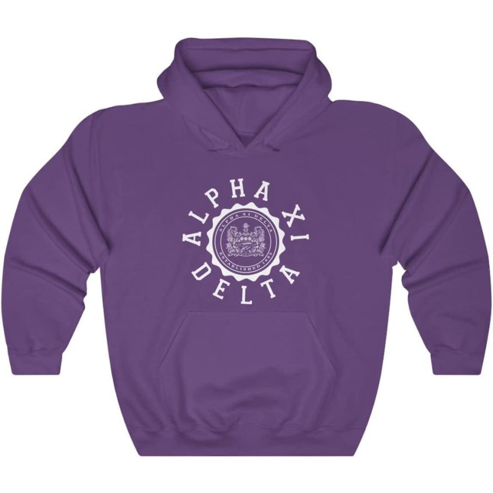 imageGreekgear Alpha Xi Delta Unisex College Seal HoodiePurple