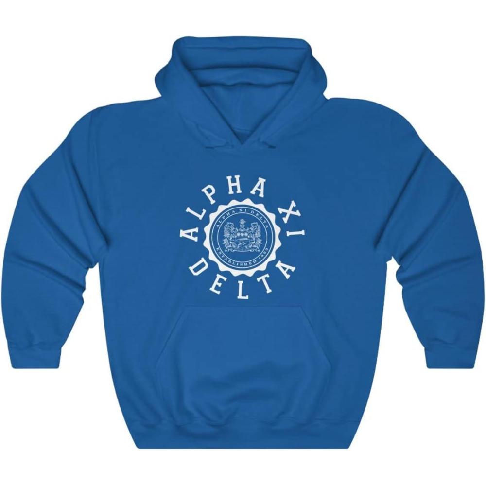 imageGreekgear Alpha Xi Delta Unisex College Seal HoodieRoyal