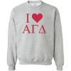 I Love Alpha Gamma Delta Crewneck Sweatshirt(Light Grey)