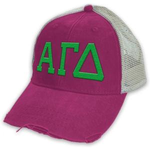 Alpha Gamma Delta Distressed Trucker Hat(Naut Red/ Tan)
