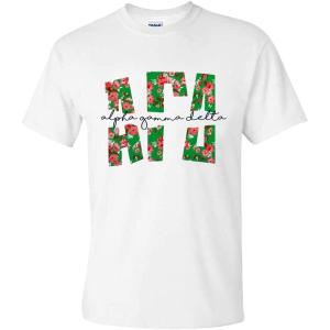 Alpha Gamma Delta Floral Big Lettered T-Shirt(White)