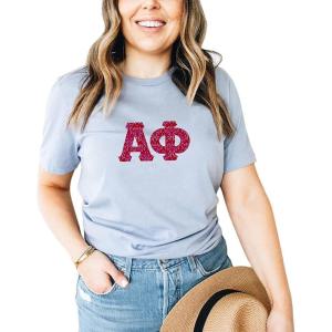 Alpha Phi Lettered Greek Short Sleeve T-Shirt(Ice Blue)