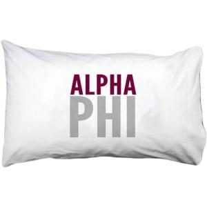 Alpha Phi Name Stack Pillow Cover White w/Maroon/Silver Imprint Color