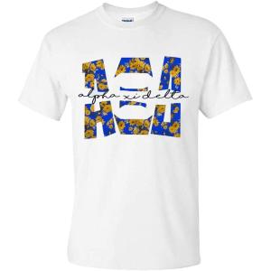 Alpha Xi Delta Floral Big Lettered T-Shirt(White)
