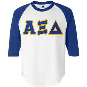 Alpha Xi Delta Lettered Raglan Shirt(White W/Royal Blue)