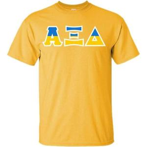 Alpha Xi Delta Two Tone Greek Lettered T-Shirt(Gold)