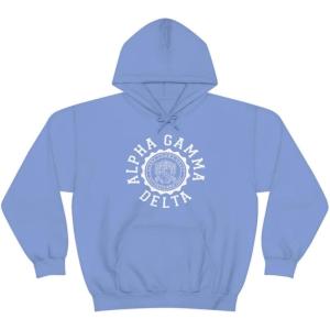 Greekgear Alpha Gamma Delta Unisex College Seal Hoodie(Carolina Blue)