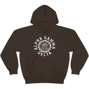 Greekgear Alpha Gamma Delta Unisex College Seal Hoodie(Dark Chocolate)