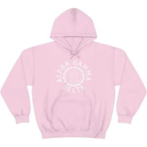 Greekgear Alpha Gamma Delta Unisex College Seal Hoodie(Light Pink)