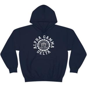 Greekgear Alpha Gamma Delta Unisex College Seal Hoodie(Navy)