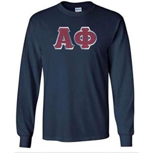Greekgear Alpha Phi Lettered Long Sleeve Tee(Navy Blue)