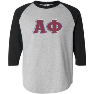 Greekgear Alpha Phi Lettered Raglan Shirt(Grey W/Black)