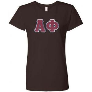 Greekgear Alpha Phi Lettered V Neck Tee(Brown)