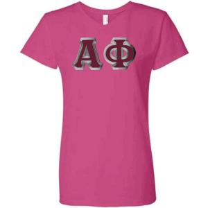 Greekgear Alpha Phi Lettered V Neck Tee(Dark Fuchsia)