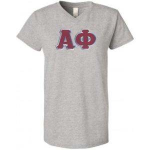 Greekgear Alpha Phi Lettered V Neck Tee(Heathered Nickel)