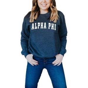 Greekgear Alpha Phi Letterman Crewneck Sweatshirt(Navy Blue)
