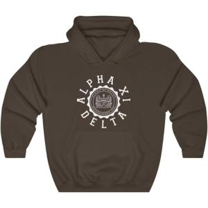 Greekgear Alpha Xi Delta Unisex College Seal Hoodie(Dark Chocolate)