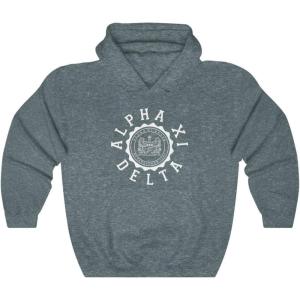 Greekgear Alpha Xi Delta Unisex College Seal Hoodie(Dark Heather)