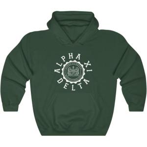 Greekgear Alpha Xi Delta Unisex College Seal Hoodie(Forest Green)