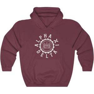 Greekgear Alpha Xi Delta Unisex College Seal Hoodie(Maroon)