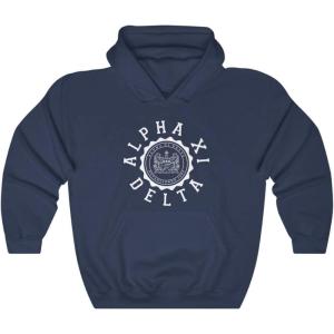 Greekgear Alpha Xi Delta Unisex College Seal Hoodie(Navy)