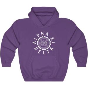 Greekgear Alpha Xi Delta Unisex College Seal Hoodie(Purple)