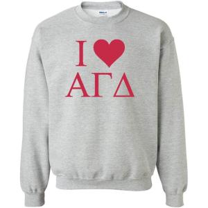 I Love Alpha Gamma Delta Crewneck Sweatshirt(Light Grey)
