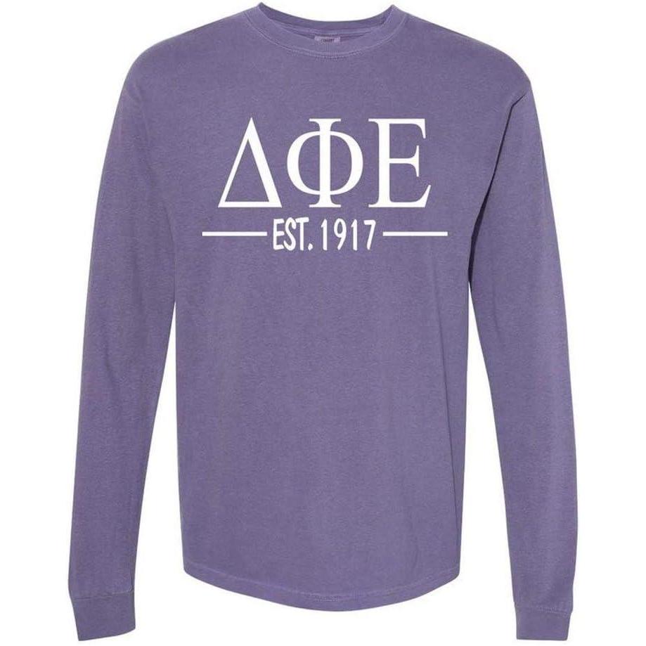 imageDelta Phi Epsilon Custom Greek Lettered Long Sleeve TShirtViolet