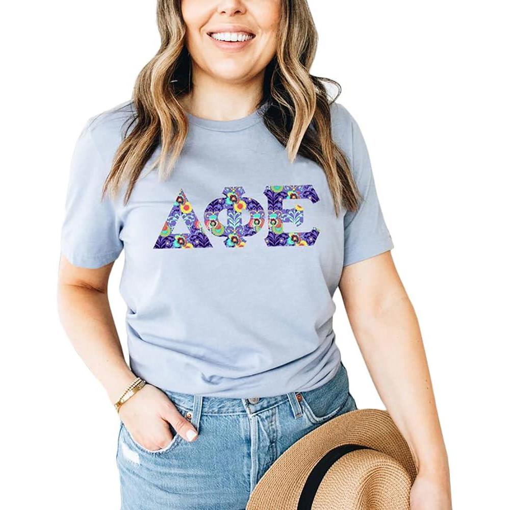 imageDelta Phi Epsilon Lettered Greek Short Sleeve TShirtIce Blue
