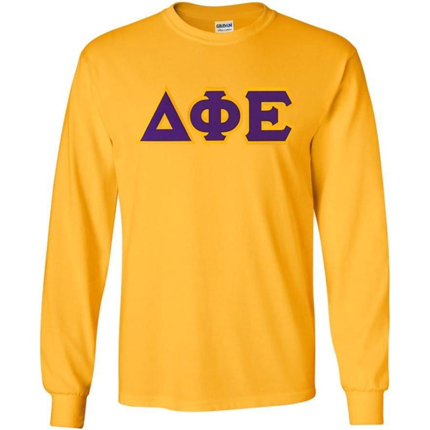 imageDelta Phi Epsilon Lettered Long Sleeve TeeGold