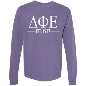 Delta Phi Epsilon Custom Greek Lettered Long Sleeve T-Shirt(Violet)