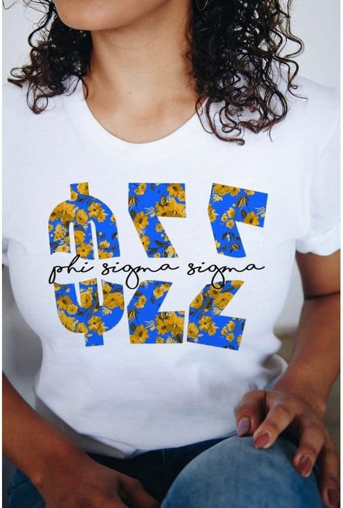 imagePhi Sigma Sigma Floral Big Lettered TShirtWhite