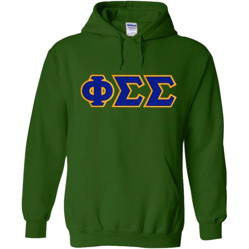 imageGreekgear Phi Sigma Sigma Lettered Hooded SweatshirtForest Green