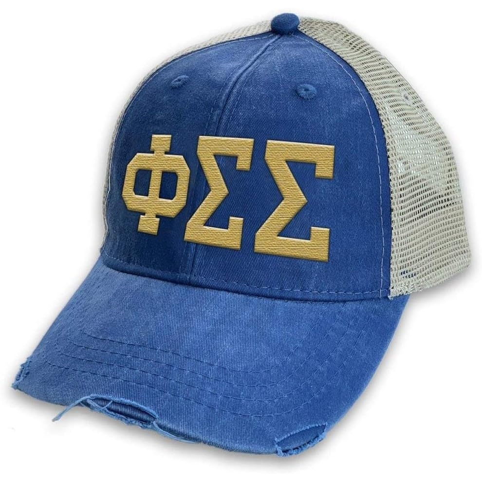 imagePhi Sigma Sigma Distressed Trucker HatRoyal Tan