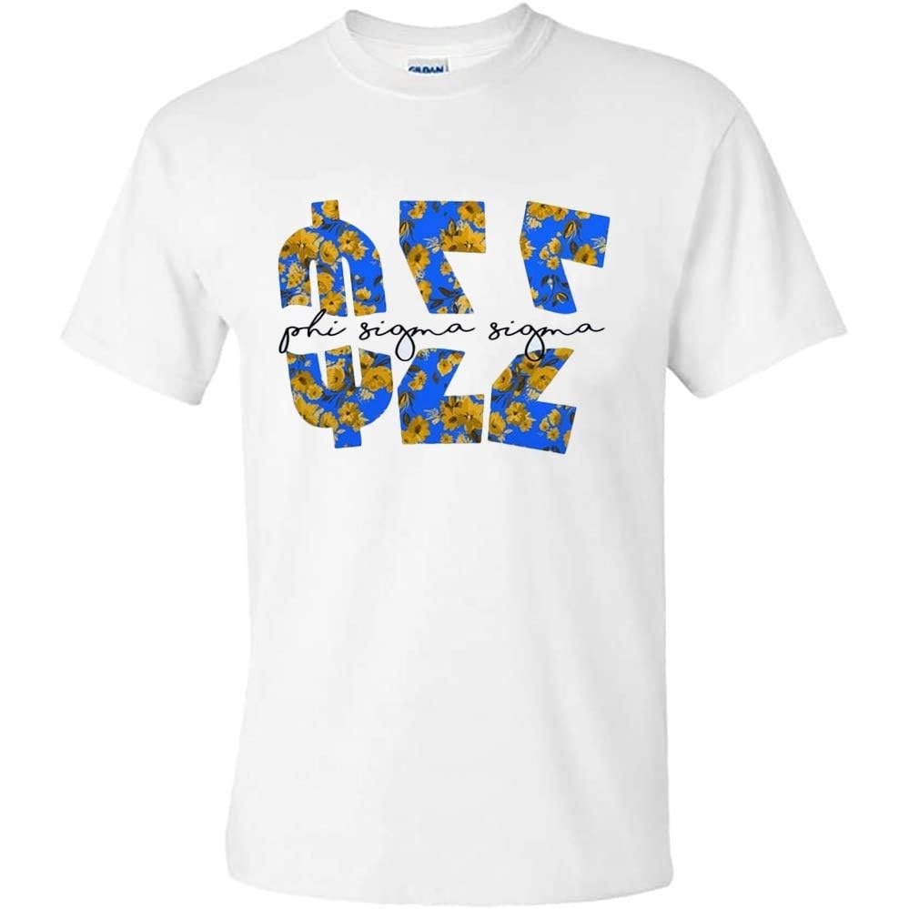 imagePhi Sigma Sigma Floral Big Lettered TShirtWhite