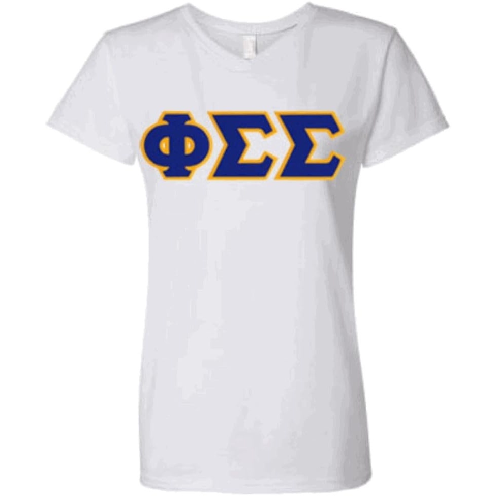 imagePhi Sigma Sigma Lettered V Neck TeeBright White