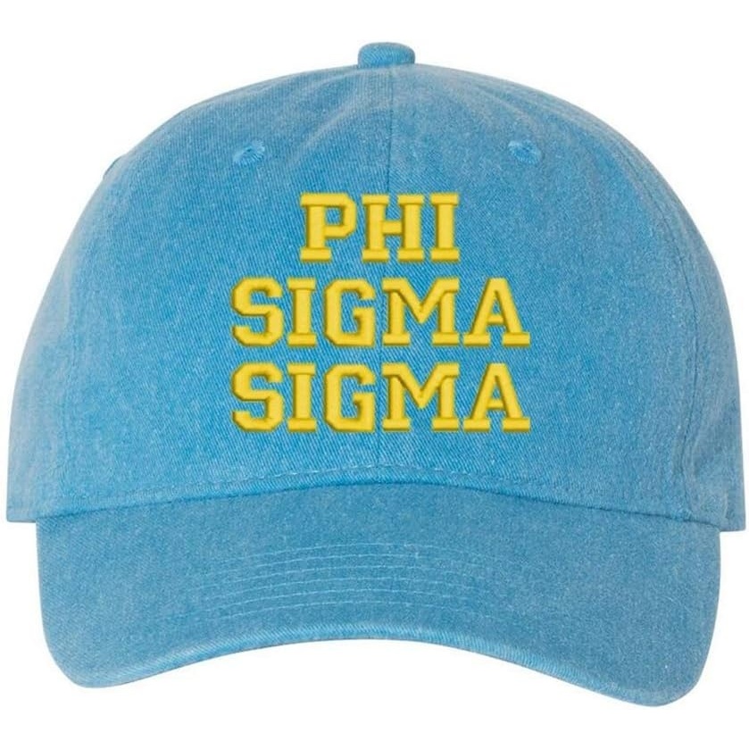imagePhi Sigma Sigma Pigment Dyed Baseball CapRoyal Caribe WLight Gold Thread Color