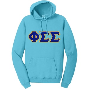 Phi Sigma Sigma Pigment-Dyed Lettered Hooded Sweatshirt(Tidal Wave)