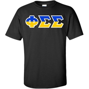 Phi Sigma Sigma Two Tone Greek Lettered T-Shirt(Black)