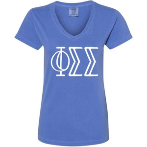 Phi Sigma Sigma V-Neck T-Shirt(Flo Blue)