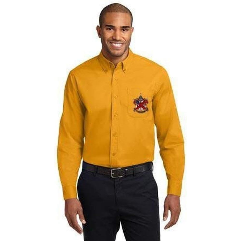 imageAlpha Chi Rho Crest Shield Long Sleeve OxfordAthletic GoldLight Stone