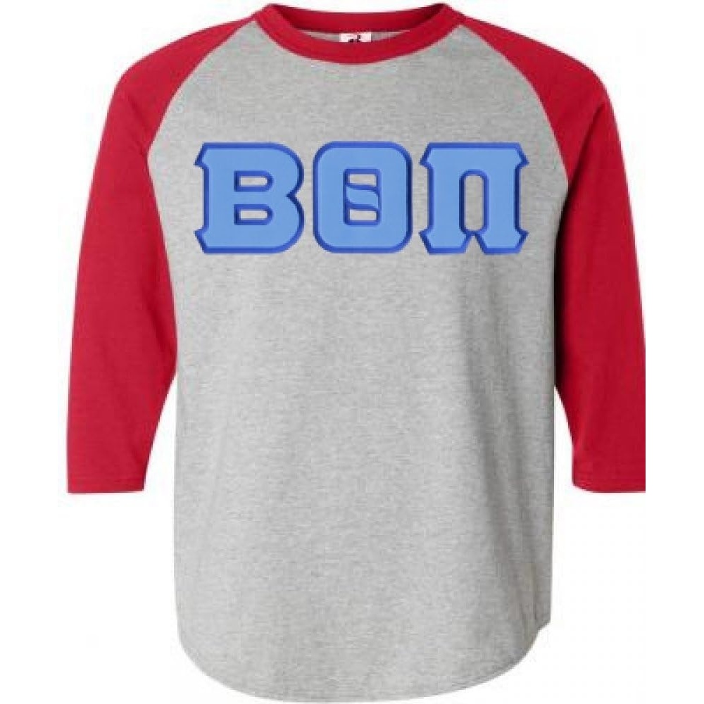 imageGreekgear Beta Theta Pi Lettered Raglan TShirtGrey WRed