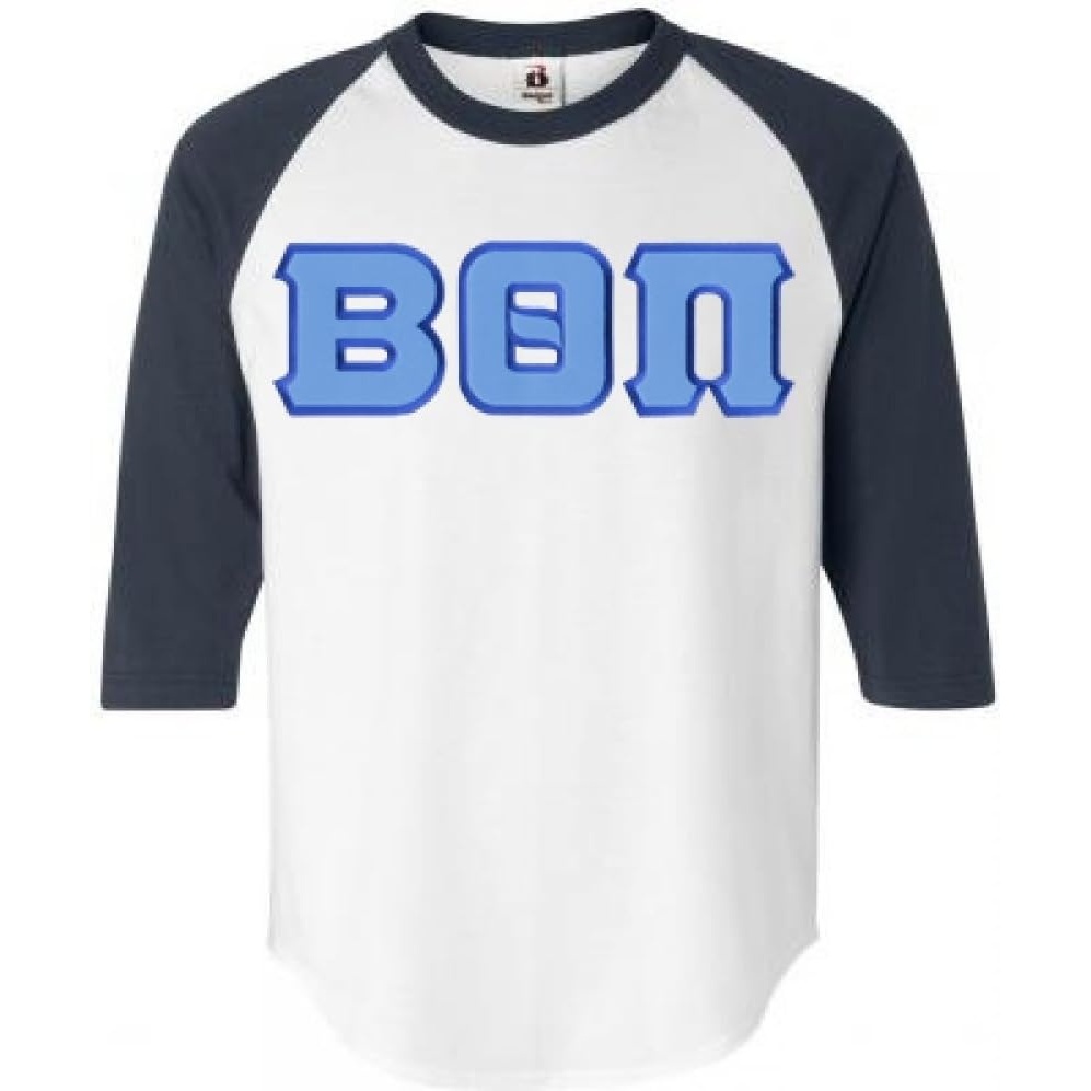 imageGreekgear Beta Theta Pi Lettered Raglan TShirtWhite WNavy Blue