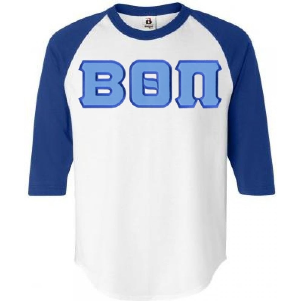 imageGreekgear Beta Theta Pi Lettered Raglan TShirtWhite WRoyal Blue